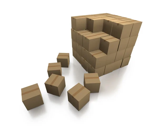 Cardboard boxes as a stack with loose boxes — Stock Photo, Image