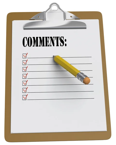 Clipboard with Comments and stubby pencil — Stock Photo, Image