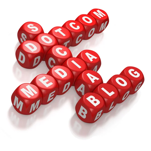 Dotcom, Social Media, and Blog as concepts on red blocks — Stock Photo, Image