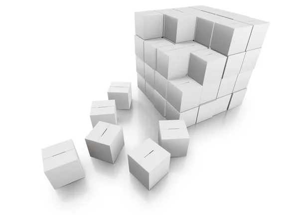 Impilabile scatole bianche in una pila ordinata — Foto Stock