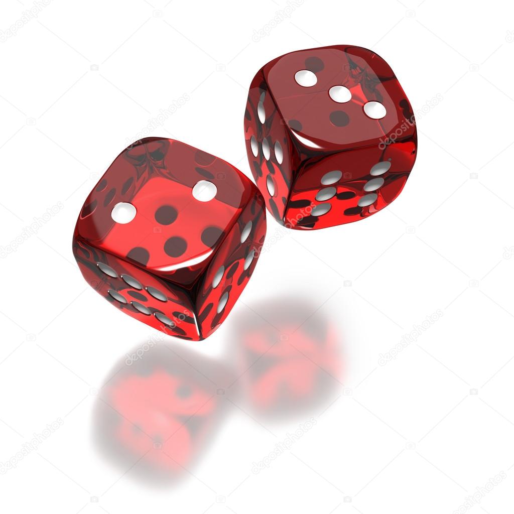 Red dice toss still in air