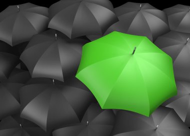 Background of umbrellas with a single Green umbrella clipart