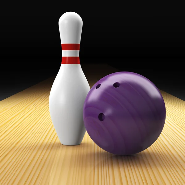 Bowling topu, PIN ve arazi bir kompozisyon — Stok fotoğraf