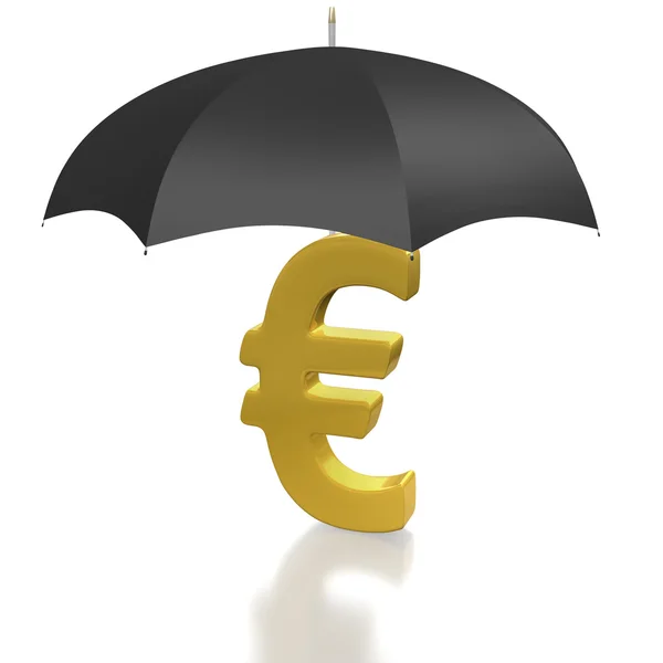 Symbol měny euro chráněn deštníkem — Stock fotografie