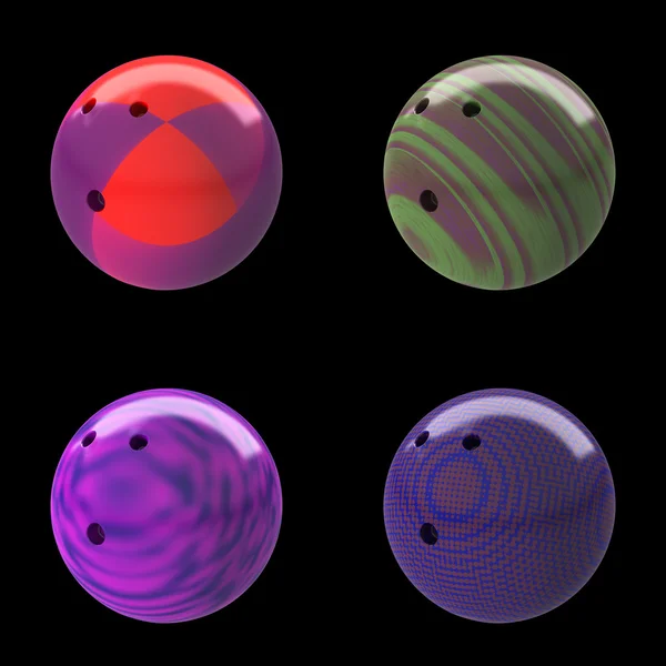 Quatre boules de bowling à dix broches — Photo