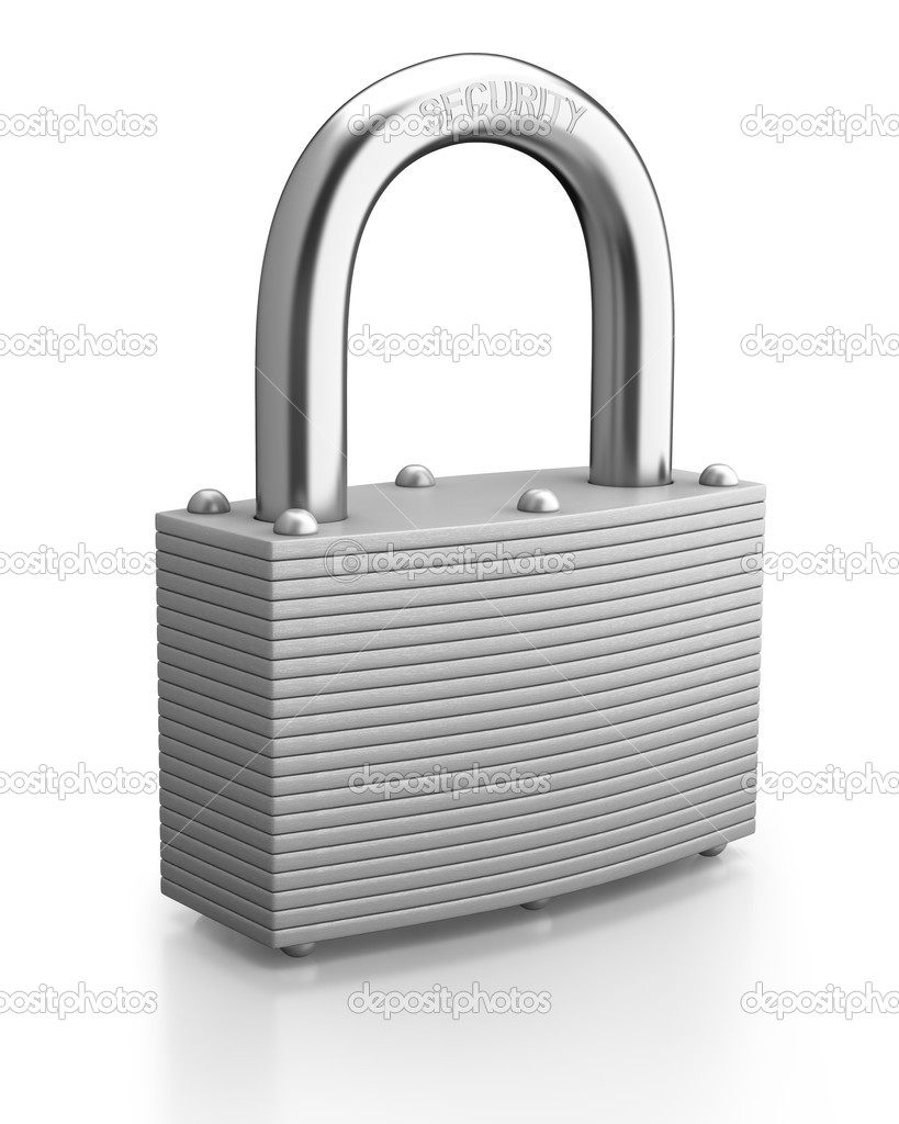 Closed padlock on a white background