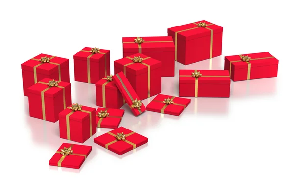 Composición de cajas de regalo rojas sobre fondo blanco — Foto de Stock