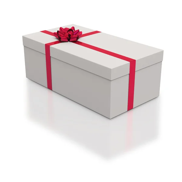 Quadratische Geschenkbox mit roten Bändern — Stockfoto
