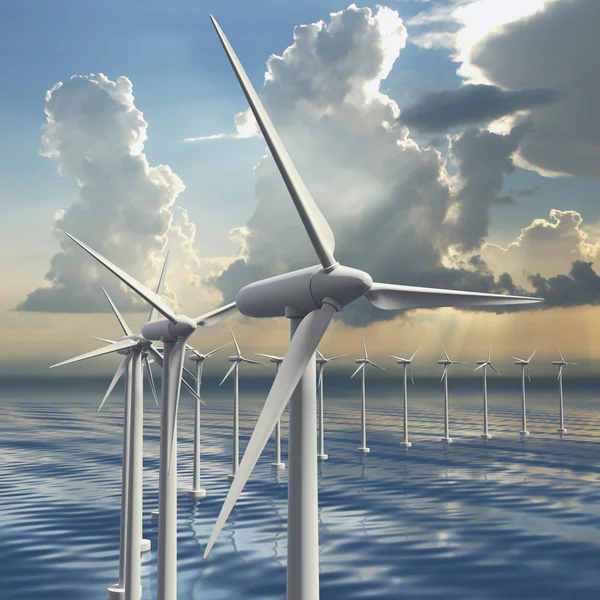 Line of wind generators at sea — Stock Photo, Image