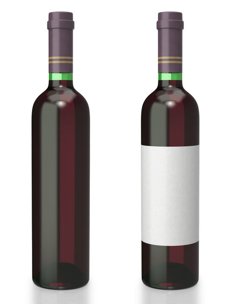 Red wine bottle on white background