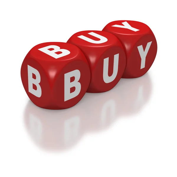 Röda kuber bilda ordet köpa — Stockfoto