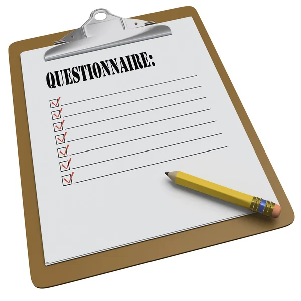 Clipboard with Questionnaire message and checkboxes — Stock Photo, Image