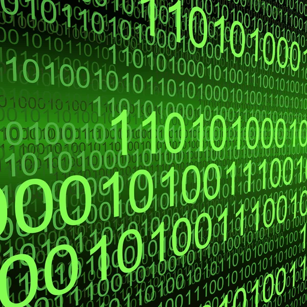 Binary code on green background in perspective — Stock Photo, Image