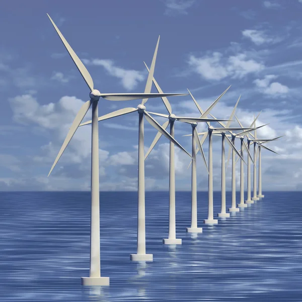 Line of wind generators at sea — Stock Photo, Image