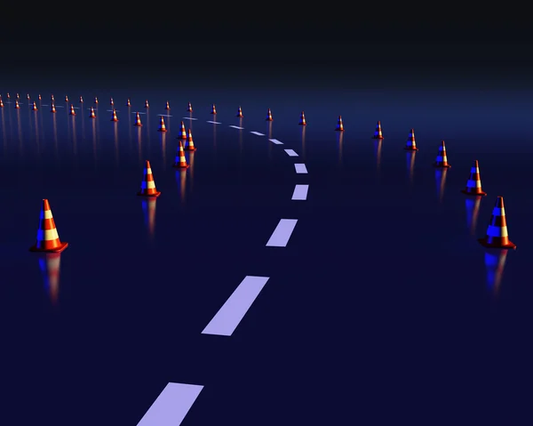 Traffic cones on dangerous curve — Stock Photo, Image