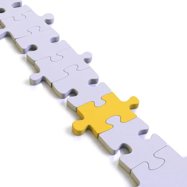 Partes de um quebra-cabeça ou solução com ligação em falta amarela — Fotografia de Stock