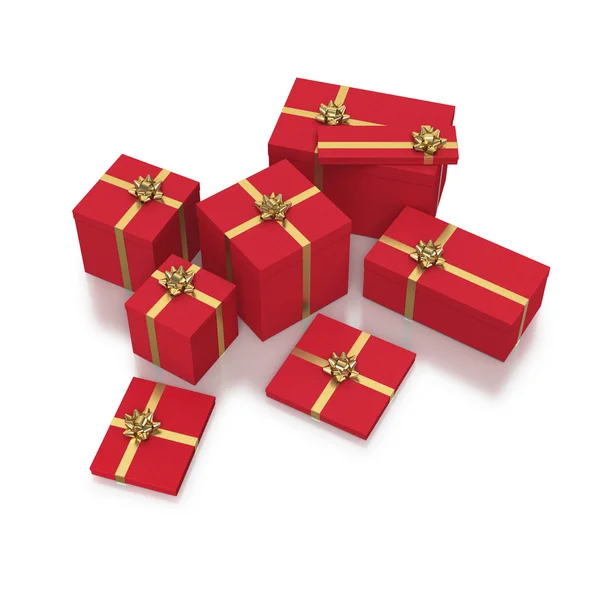 Composición de cajas de regalo rojas sobre fondo blanco — Foto de Stock