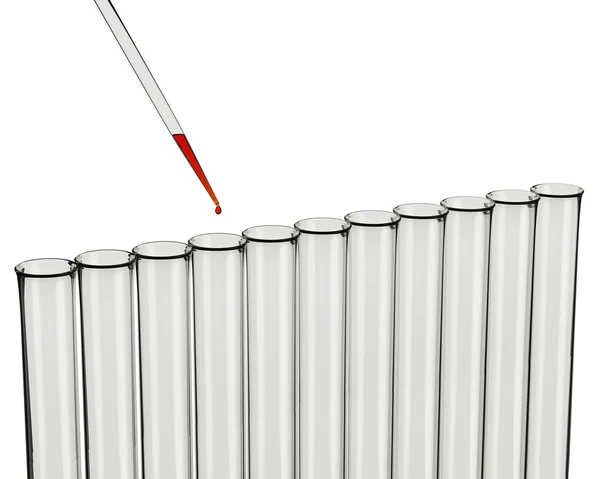 Linha de tubos de ensaio com pipeta — Fotografia de Stock