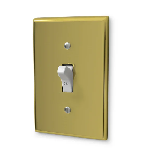 Bronze wall light switch set to ON — Stock Photo, Image