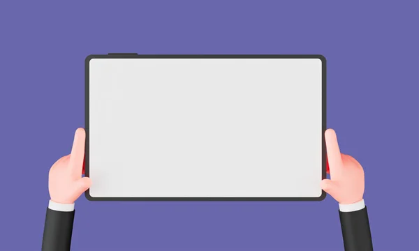 Cartoon Hand Holding Tablet Isolated Very Peri Background Hand Using — Stockfoto