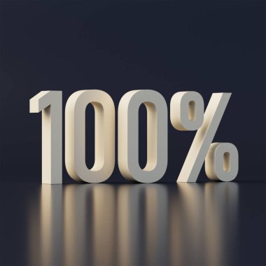 Yüzde yüz indirim. Terfi ve teklifler için beyaz metinli koyu mavi pankart. 3d oluşturma