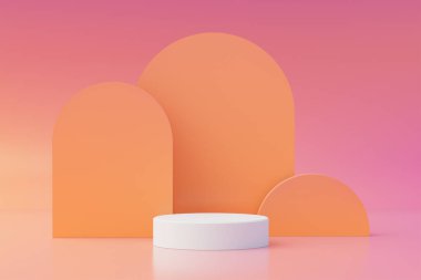 Podyumlu arkaplan sahnesi, minimum ürün görüntüleme sahnesi sahne ve geometrik şekil nesnesi. 3B Hazırlama