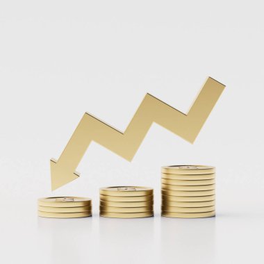 Beyaz arka planda üç boyutlu para yığını, para tasarrufu, mali ve iş konsepti. 3B Hazırlama