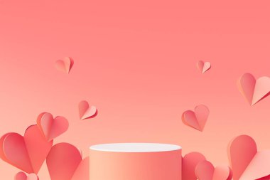 Love background concept, mock up scene with podium geometry shape for Valentine's day event. 3D rendering