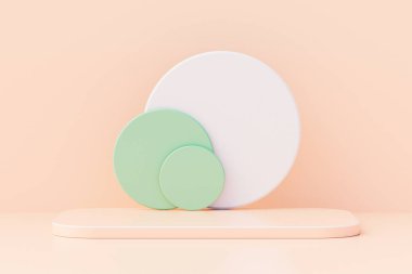Background pastel podium and minimal sandy wall scene, Geometric pedestal. Stage for product modern platform on podium floor. 3D Rendering