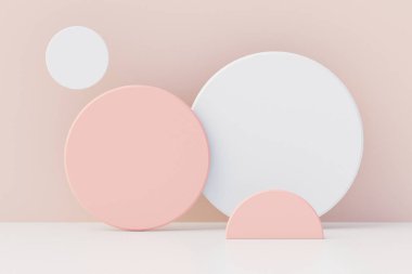 Pearl circle peach wall minimal abstract background. Pastel color mockup. 3D Rendering