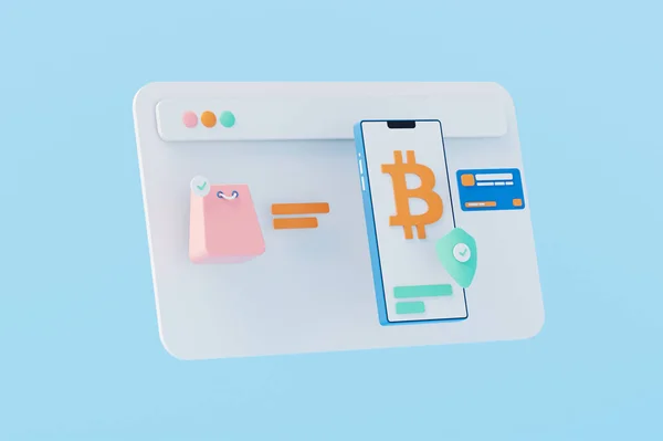 Online Shopping Bag Using Credit Card Cryptocurrency Cash Future Use — 스톡 사진