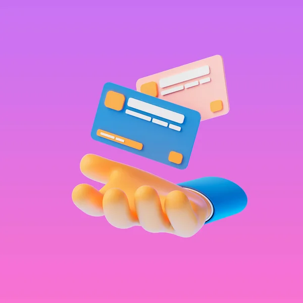 Credit Card Accept Concept Cartoon Hand Credit Card Symbol Icon — 图库照片