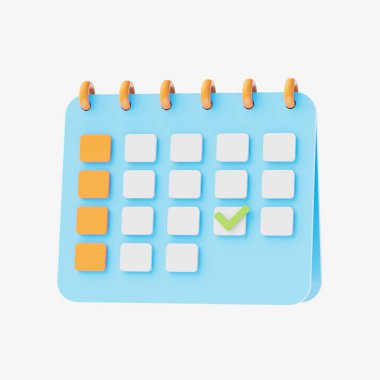 Minimal 3d calendar icon on white background. 3d rendering