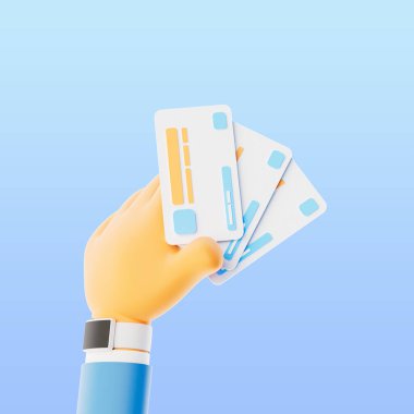 3d Handhold three different credit cards, card payment, credit card accept, cashless society concept. 3d illustration