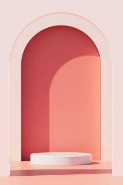 Podyumlu arka plan 3D sahne, minimum ürün görüntüleme sahnesi sahne ve geometrik şekil nesnesi. 3B Hazırlama