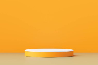 Minimal Mockup Temel Boş Üst Podyum Sahnesi Sarı Arkaplan. 3d Hazırlama