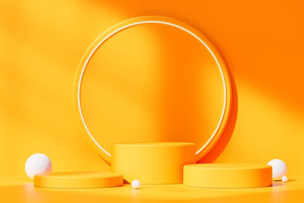 Mockup Temel Sarı Basamaklı Podyum Gösterimi Çizim Özeti Arkaplanı. 3d Hazırlama