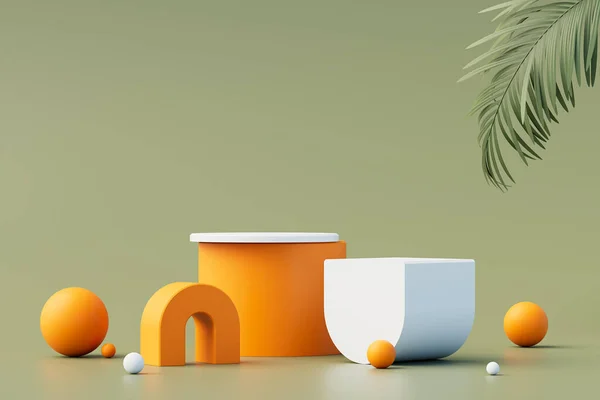 Background 3d scene with podium, minimal product display mock up scene and geometric shape object. 3d rendering