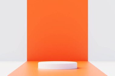 Podyumlu arka plan 3D sahne, minimum ürün görüntüleme sahnesi sahne ve geometrik şekil nesnesi. 3B Hazırlama