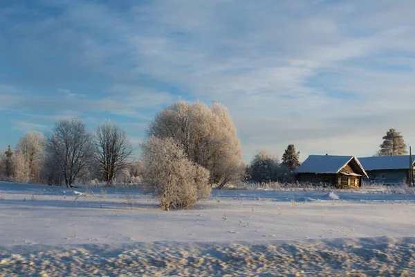 Altes Russisches Dorf Hinterland Verschneiten Winter Foto Altes Dorf Felder — Stockfoto