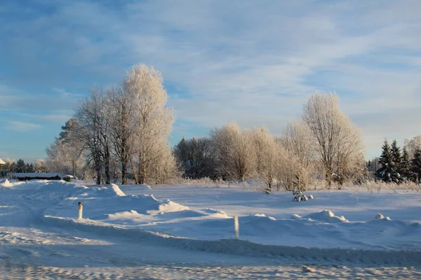 Old Russian Village Hinterland Snowy Winter Photo Old Village Fields — стоковое фото