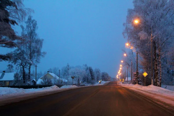 Snow Covered Highway Road Countryside Evening Photo Snow Covered Highway — Stockfoto