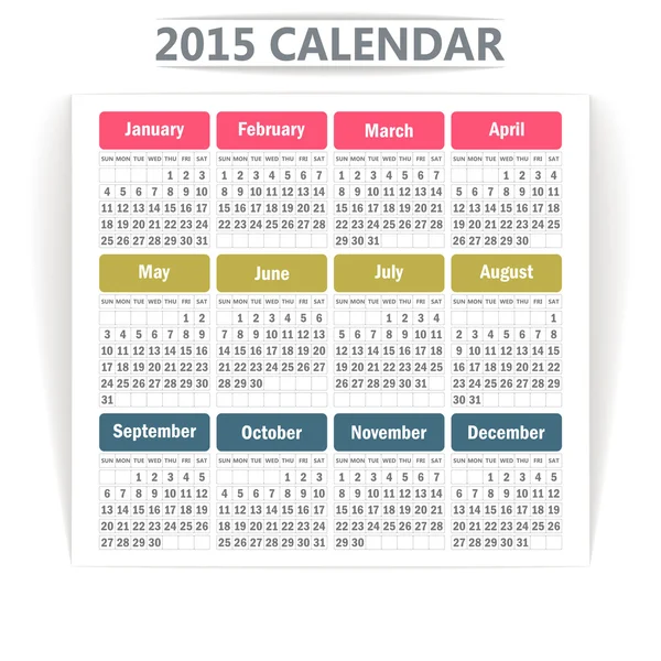 Calendario 2015 . — Vettoriale Stock