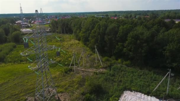 Subestación Eléctrica Vista Campo Desde Dron Día Verano — Vídeos de Stock