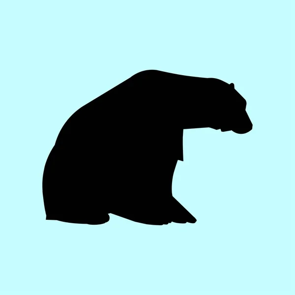 北極のホッキョクグマのベクトルシルエットが青い背景に雪の上に座っている — ストックベクタ