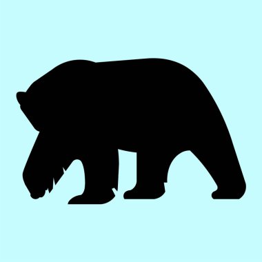 Mavi arka planda yürüyen büyük, tüylü bir kutup ayısının siyah siluetini izole eden vektör.