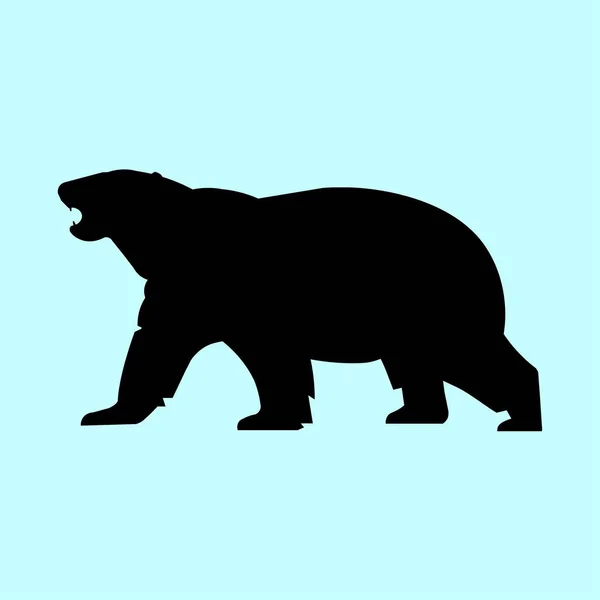 Векторный Изолированный Силуэт Большого Белого Рычащего Медведя Открытым Ртом Векторная Графика
