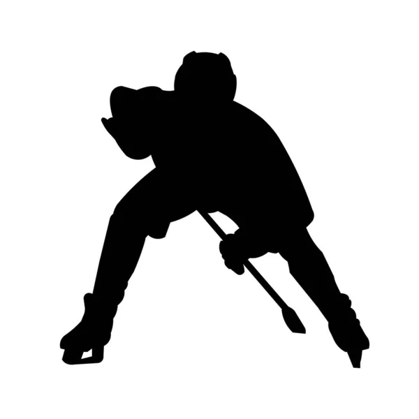 Black Vector Isolated Silhouette Hockey Player Trying Hit Puck White — Stock Vector