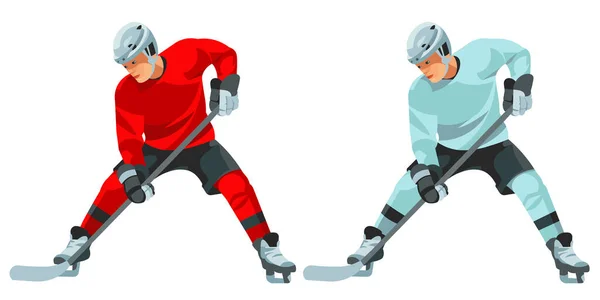 Twee Geïsoleerde Vectorfiguren Van Een Hockeyspeler Een Rood Licht Hockeyuniform — Stockvector