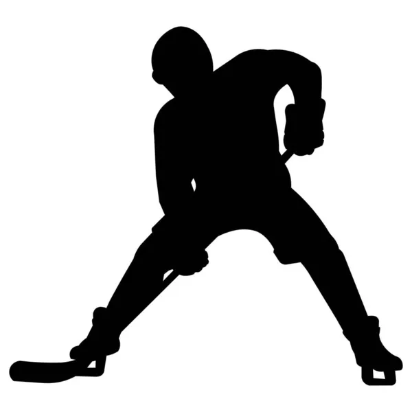 一个冰球手手上拿着棒子 在冰鞋上的矢量孤立地勾勒出他的轮廓 — 图库矢量图片